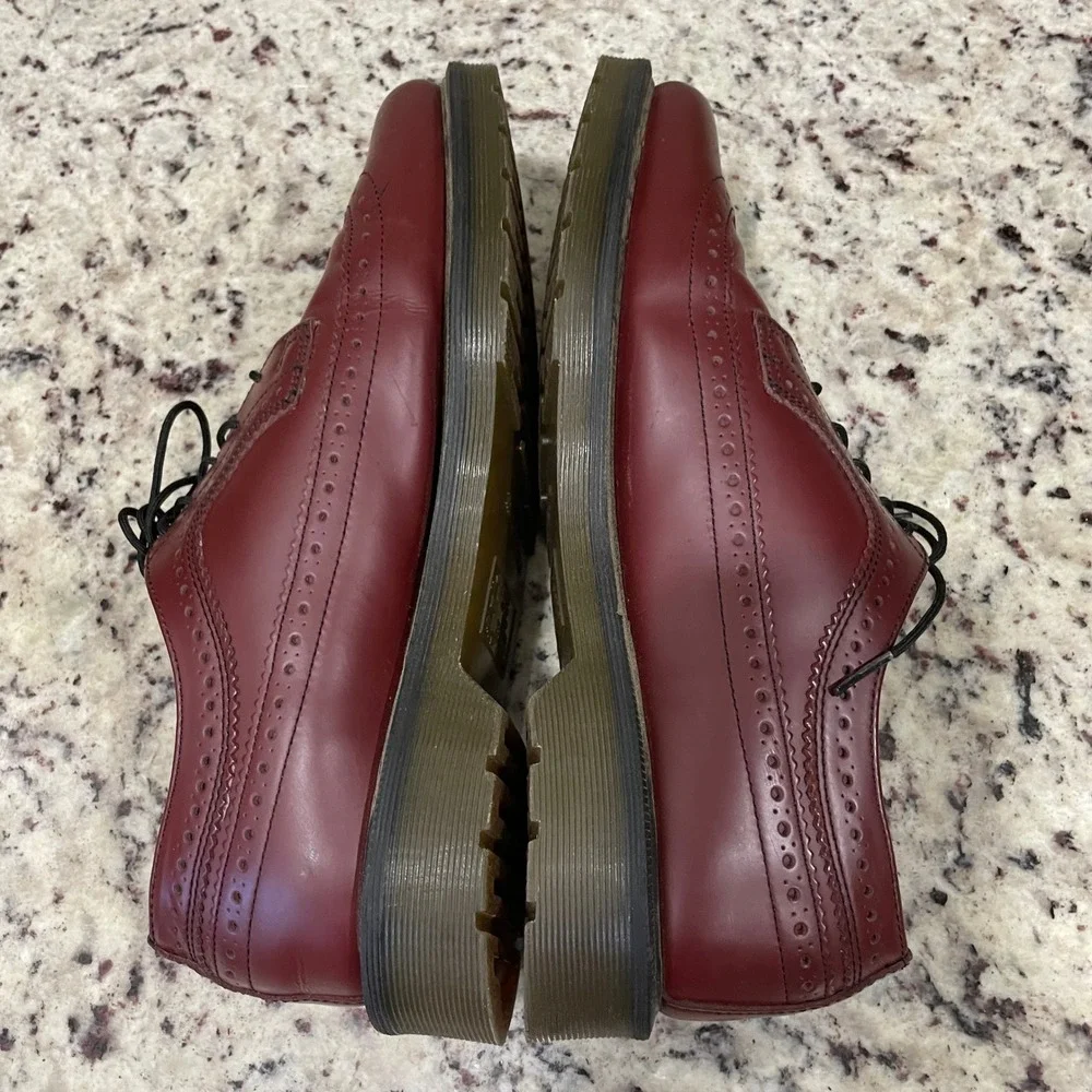 Dr Martens 3989 Cherry Red Leather Wingtip Brogue Shoes Mens 11 Womens 12